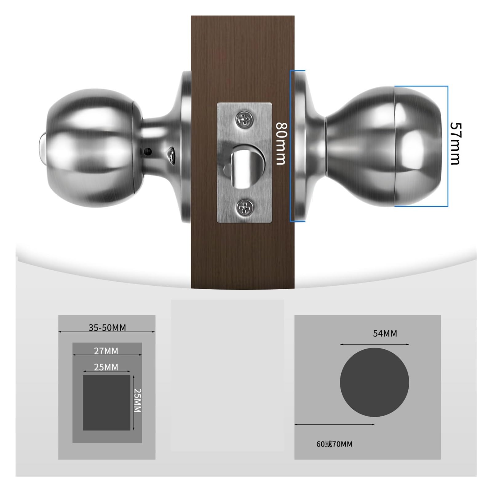 Serrure de porte intelligente ‎Sans fil WiFi Biométrique Bouton d'empreinte digitale Contrôle par application Boule Installation facile(Silver)