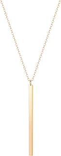 Vertical Bar Pendant Necklace Earrings - Simple Long lariat Chain Minimalist Dangle Earrings 2.4" Pendant 35" Chain 2'' Drop