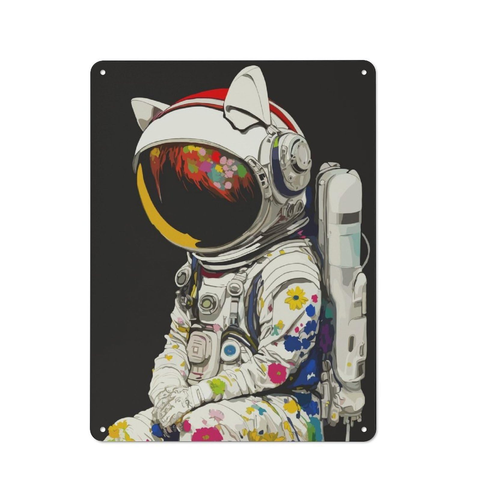 Junmoney Astronaut Helmet Cat Rustic Metal Sign 40X30cm For Kitchen Or Home Bar, Gift For Kitchen Decor Lovers During The Christmas Season