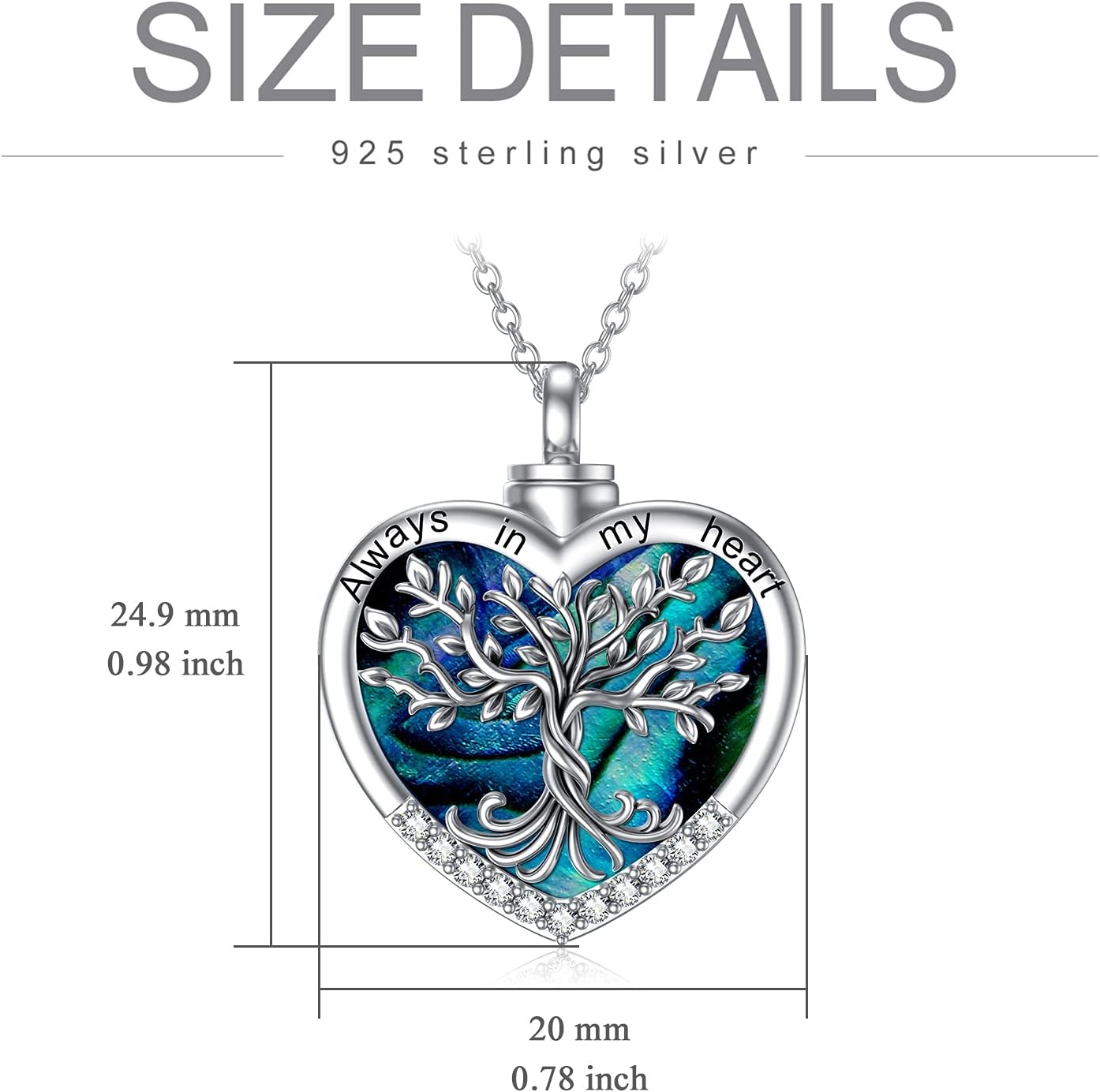 TOUPOP Tree of Life Urn Necklaces for Ashes 925 Sterling Silver Heart Cremation Jewelry Memorial Keepsake Jewelry with Funnel Filler for Women Men - Image 5