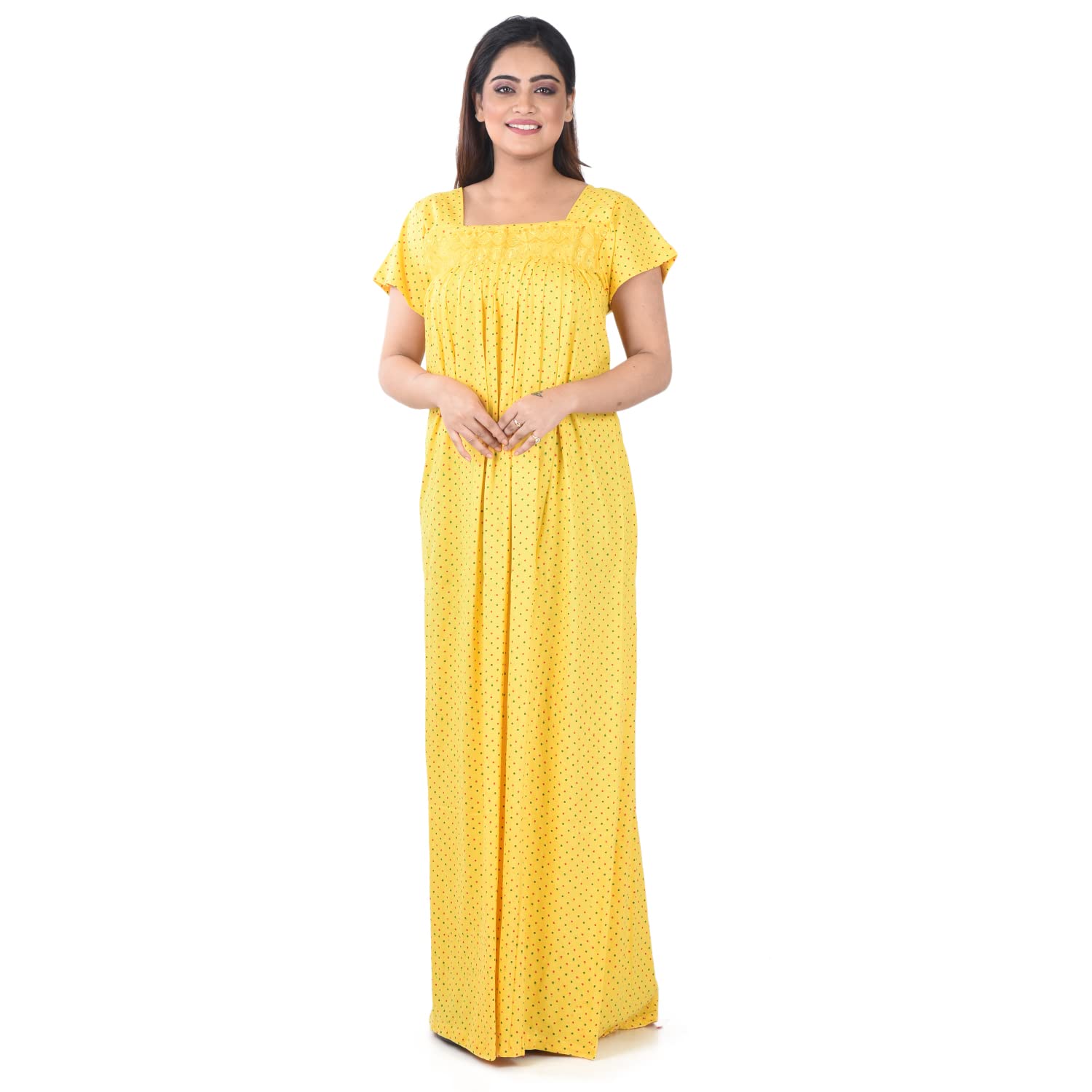 Yellow Short Sleeve Pure Cotton Nighty for Women/Ladies/Girls - PCW00001445_M-38-image-19