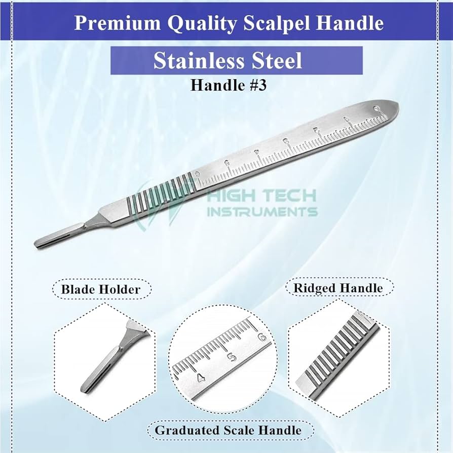 No 15 Stainless Steel Scalpel Blades, Sterile 10 Pack & #3 Handle, Perfect For Wood Art, Surgical, Sculpture, Laboratory Anatomy, Sign Making SURGIGR15-10