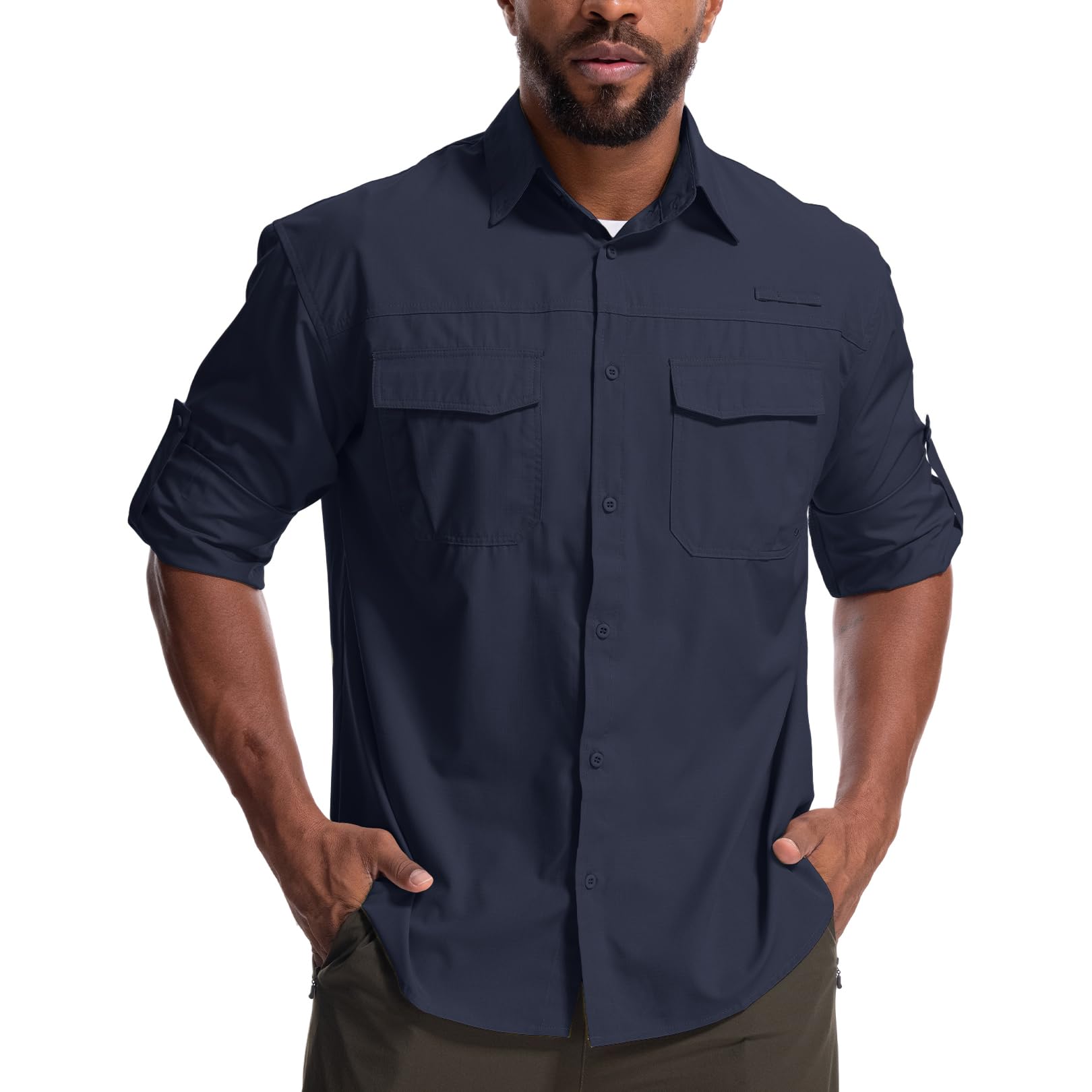 Camisas de safari para hombre, protección solar UV UPF 50+, manga larga, para exteriores, secado rápido, pesca, senderismo, jardinería
