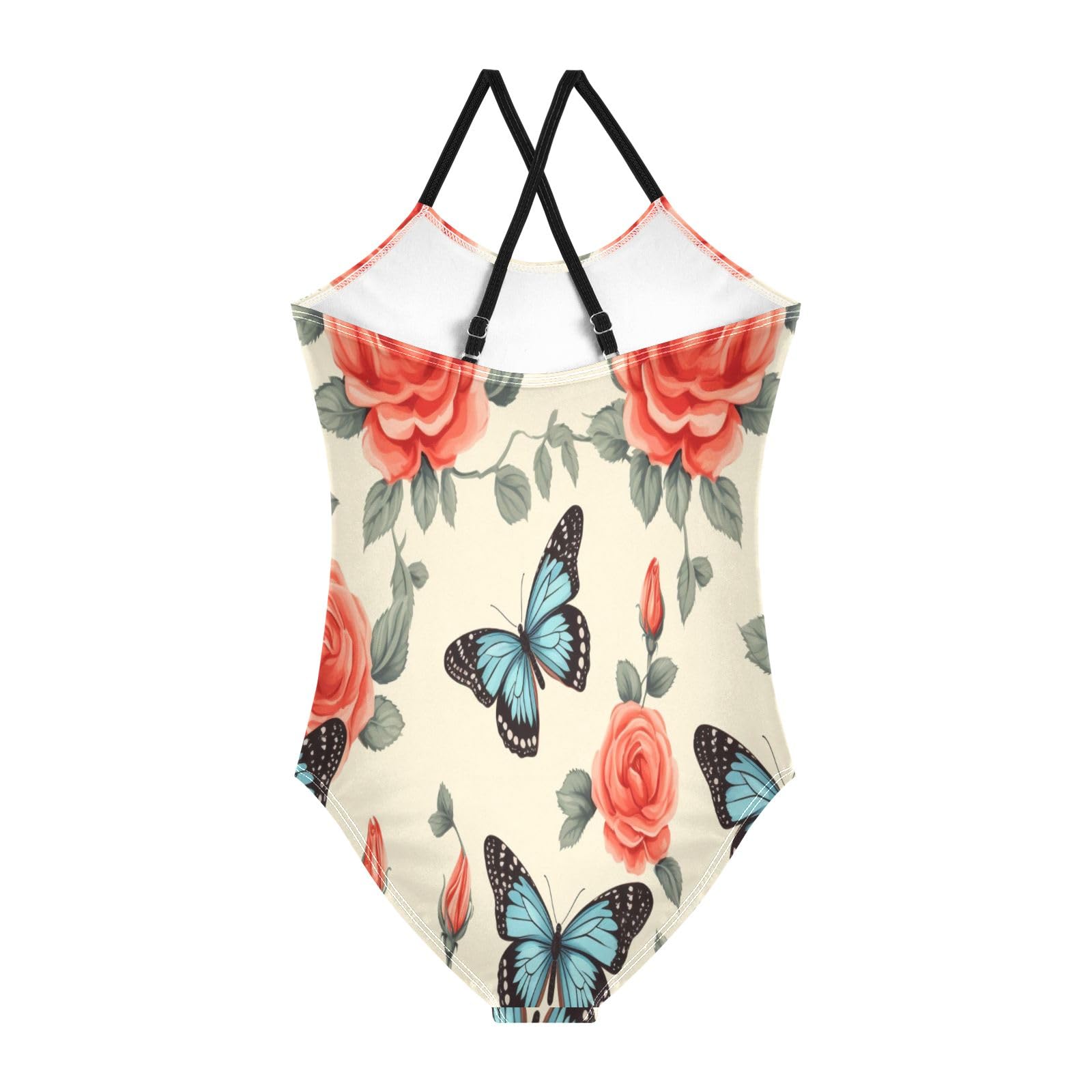 Butterfly and Rose(2) Girls One-Piece Swimsuit Beach Bathing Suit