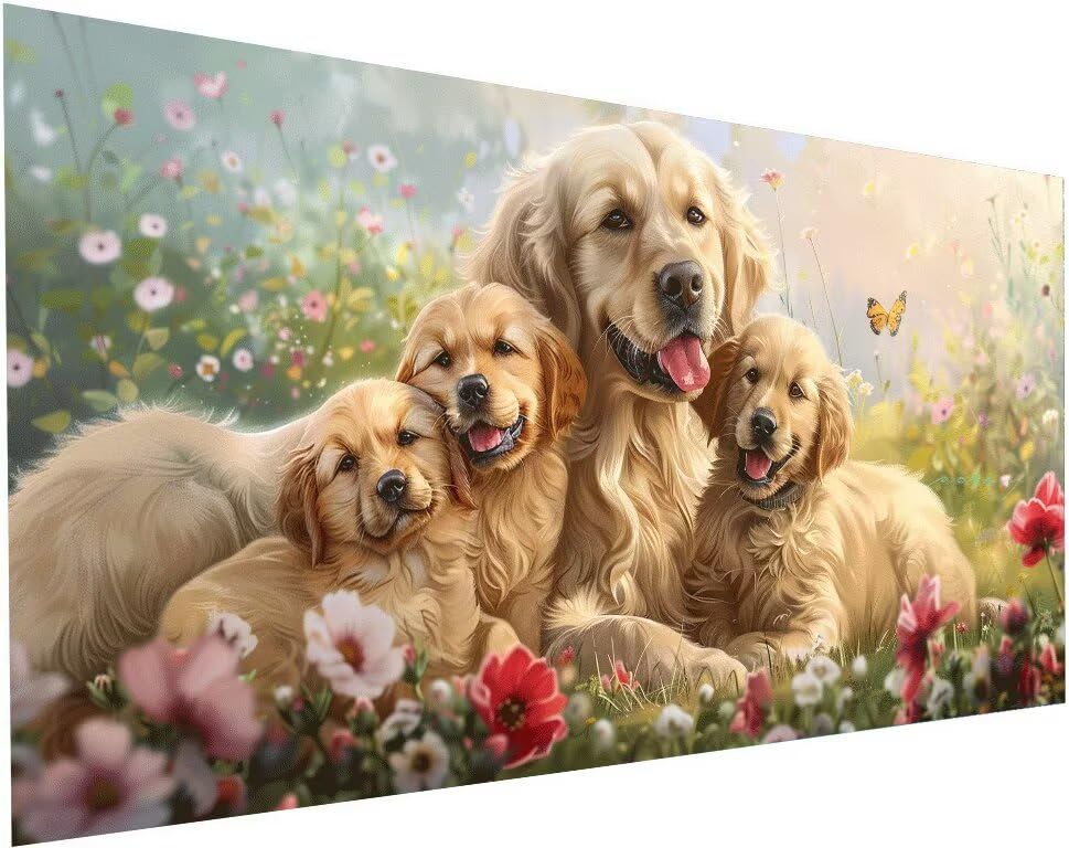 Peinture Diamant Fleurs 5D pour illuminer votre salon avec un grand chien