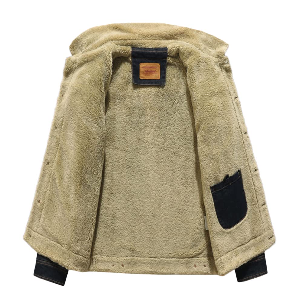 Chaqueta Vaquera Hombre Chaqueta de Mezclilla de Manga Larga Vintage Chaqueta Informal Chaqueta de Felpa Gruesa Cálida de Invierno Slim Fit Abrigo Vaquera con Forro de Sherpa Denim Jacket