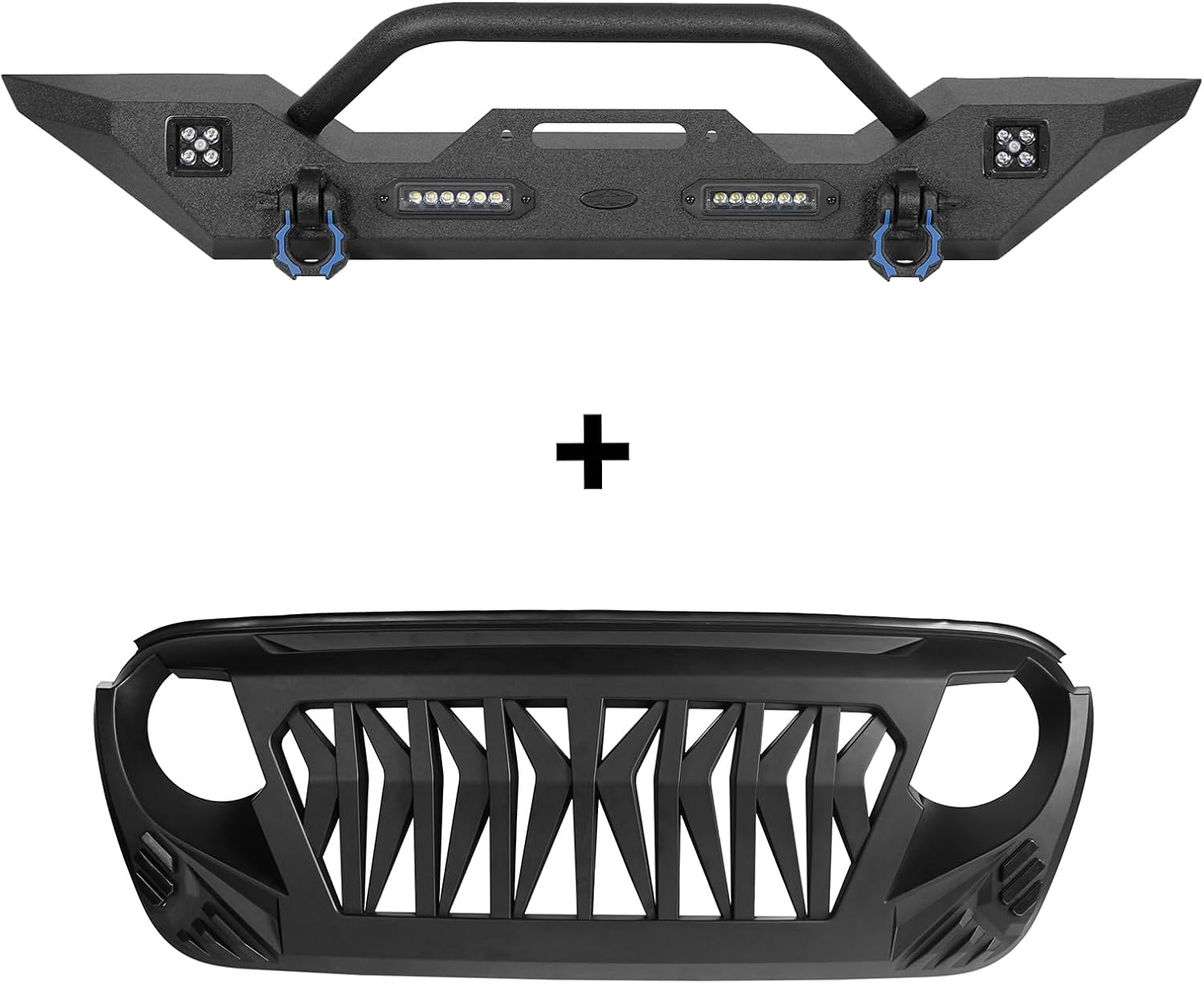 Hooke Road Front Bumper and Shark Grille Kit for 2018-2026 Jeep Wrangler JL & 2020-2026 Jeep Gladiator JT