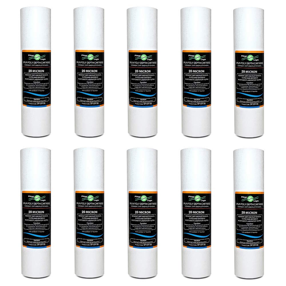 Filterlogic 10 X Sp10m20 – 10” Slimline Spun Poly Sediment Water Filter 20 Micron Fits All Standard Housings - Whole House Filters, Reverse Osmosis Systems And Aquarium Filters, Removes:sediment, Rust