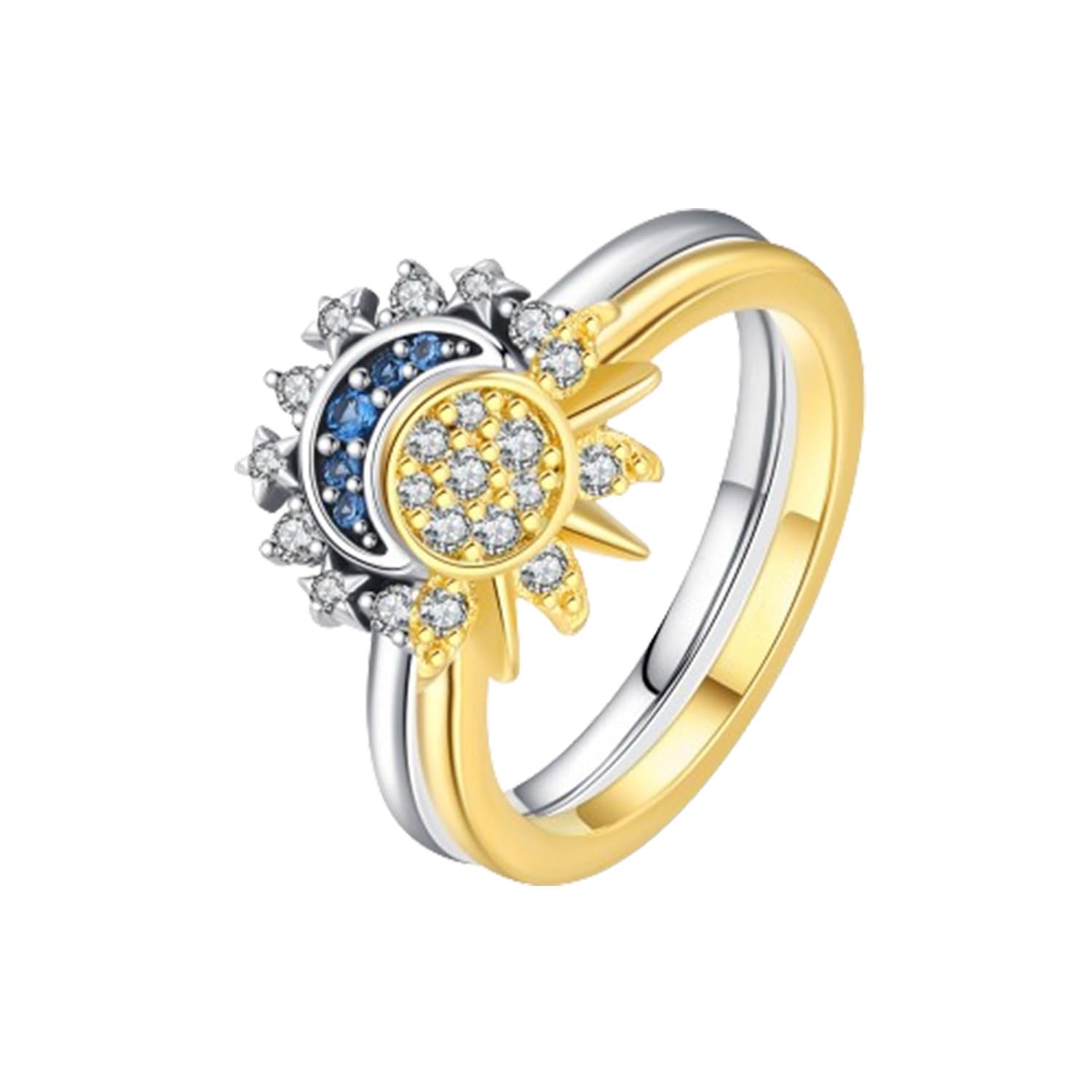 Bague d'amitié en argent 925, duo Soleil et Lune pour la vie
