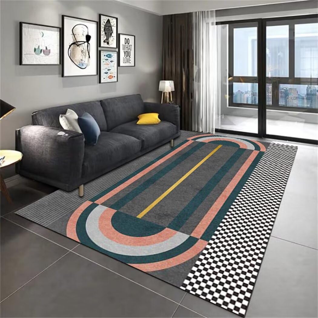 Grand tapis de salon à motif géométrique structure 140x210cm gris chic