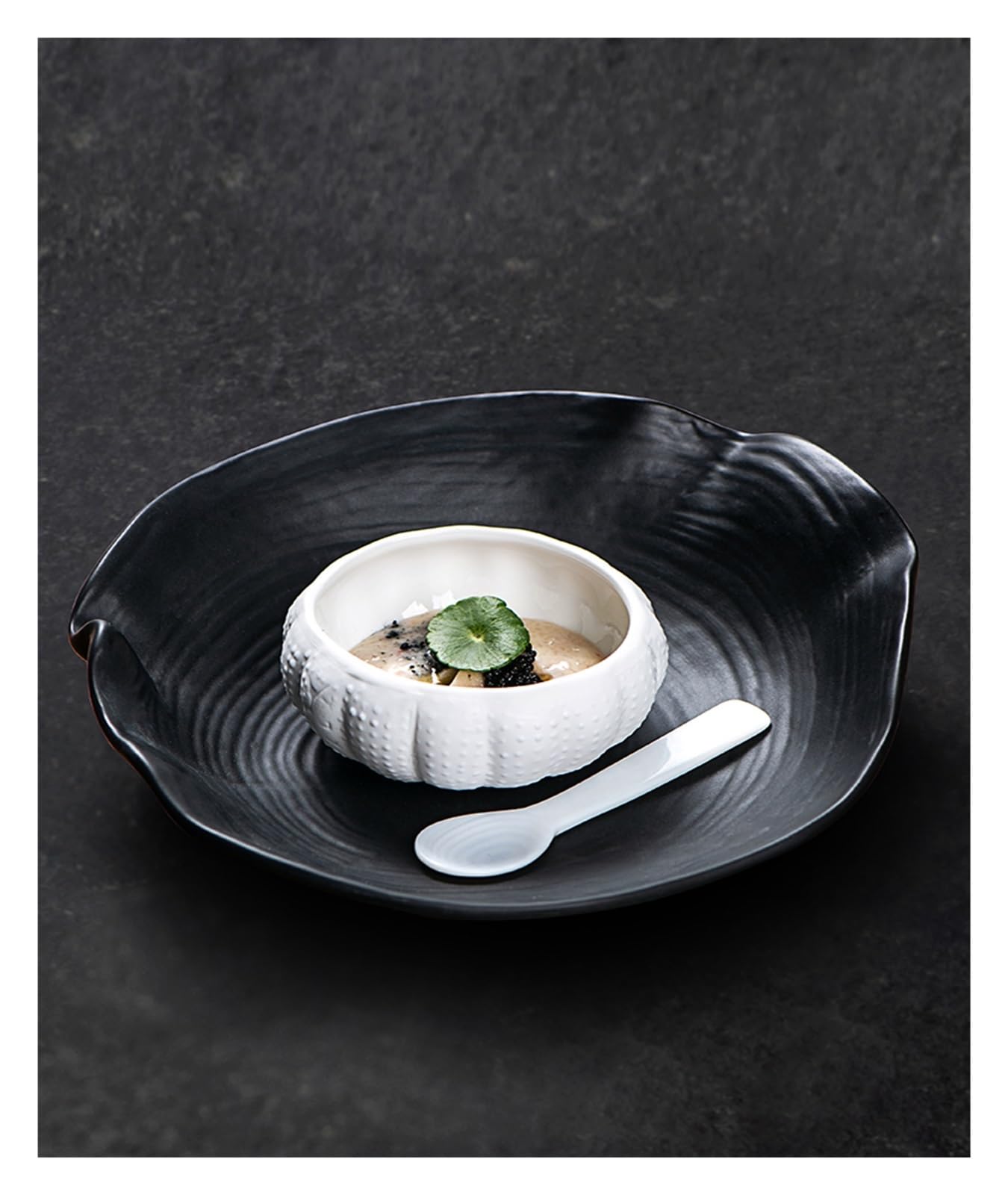 Cuencos para mojar, Plato de ostras, Plato Creativo de cerámica para Caviar de Erizo de mar, Plato de acompañamiento para Restaurante, Cuencos para Aperitivos, (Un Color L)