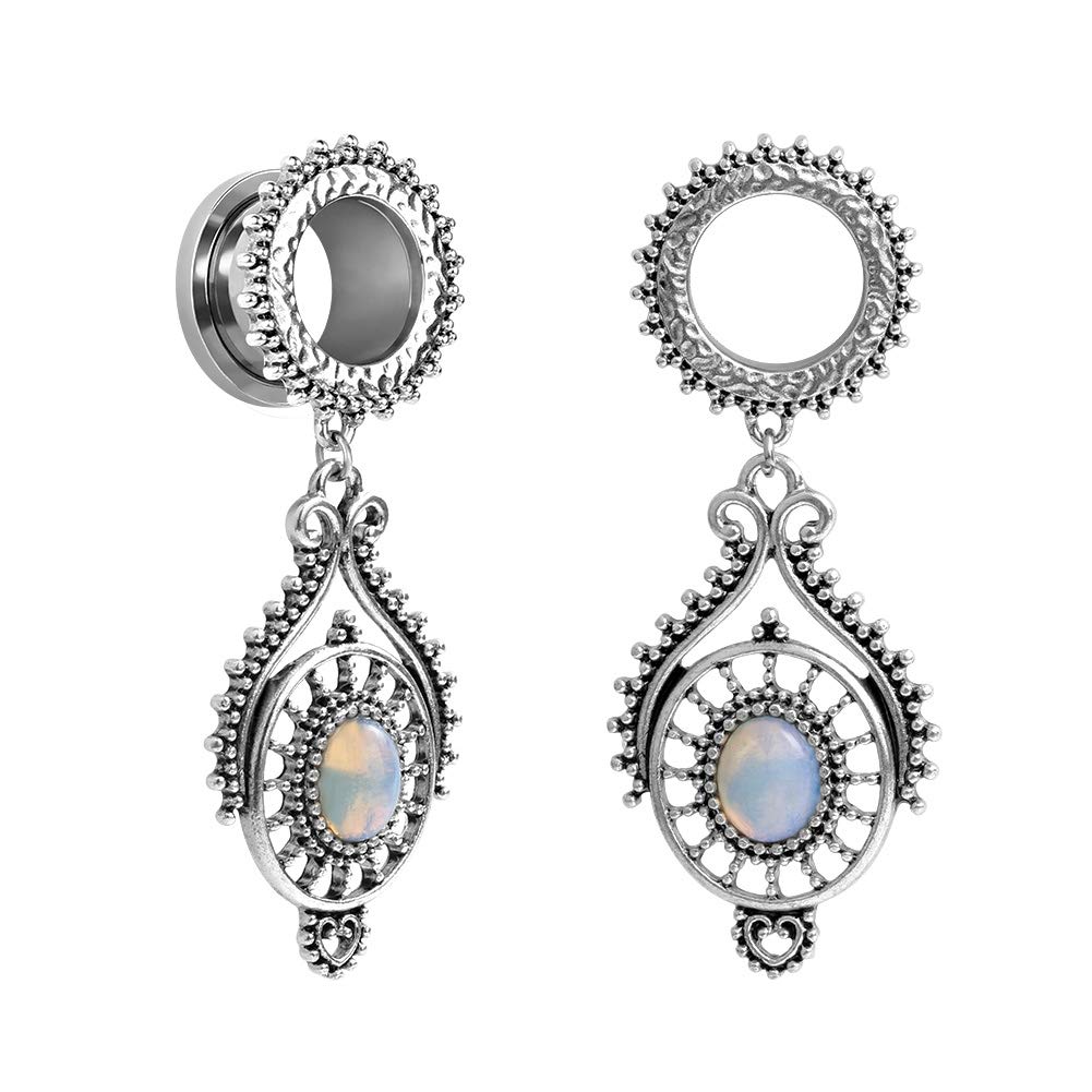 TBOSEN Stainless Steel Teardrop Opal Wedding Earrings Large Dangle Bridal Plug Ear Gauges Stretching Tapers Screw Fit Tunnels Gauge 2g - 1-3/16 inch