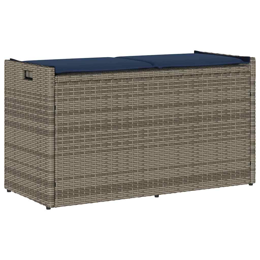 KOIECETA Outdoor-Sitzbank mit Stauraum und Kissen Garten aufbewahrungsbank Außenlager Bank Außenbank mit Stauraum Gartenaufbewahrungssitz Grau und Marineblau 100 cm