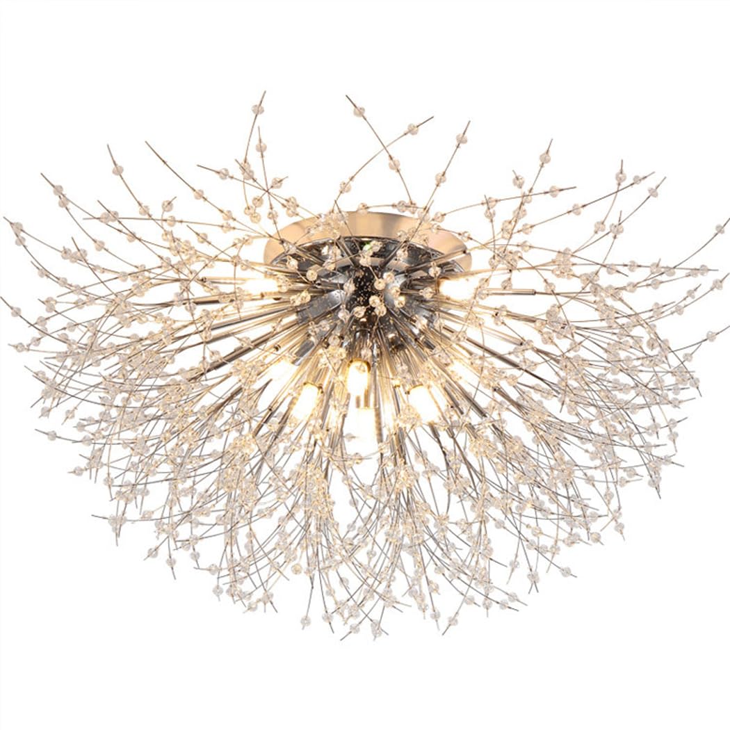 TPMAFF Modern Sputnik Ceiling Light Crystal Fireworks Flush Mount Ceiling Lamp Ceiling Lighting Fixtures for Living Room Bedroom Foyer Entryway Close to Ceiling