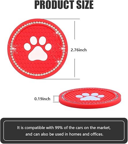 Miniatura 2 de Kewucn Bling Paw - Portavasos para automóvil, 2 posavasos antideslizantes para auto, tapete decorativo con diamantes de imitación de cristal