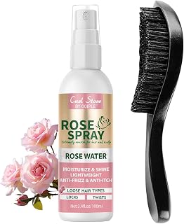 Rose Water Spray Scalp Moisturize Rose Water for Hair Refreshing- Rose Mist for Braid, Locs, Twist, Dreadlock, Rose Spray Medium Bristles for Thick Coarse Detangling Smoothing Wave Styles Set 3.4 floz
