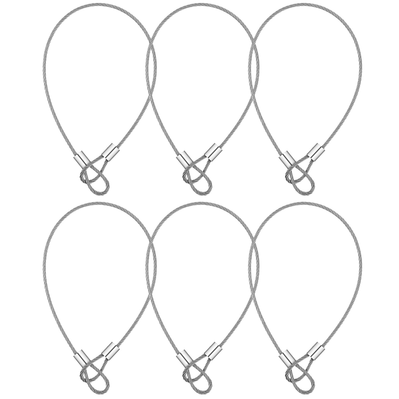 6 Pack Steel Cable with Loops, Stainless Security Cable Safety Chain for Outdoor Gate Luggage Lock, 2mm Thickness 12 Inch Length