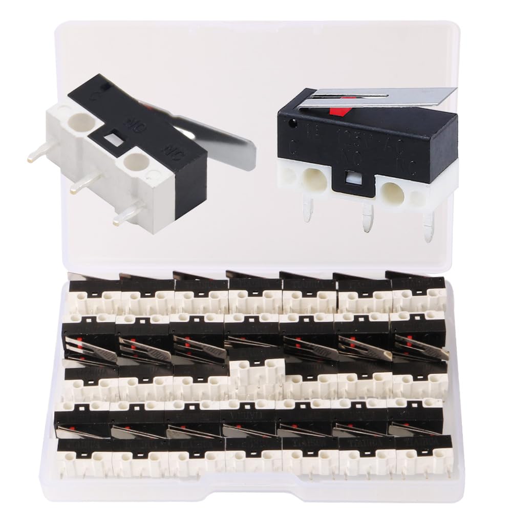 Gebildet 50pcs 125V AC 1A SPDT NC+NO Momentary Micro Limit Switch, Hinge Lever Mini Micro Switch, Widely Used in Electronic Devices