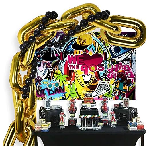 90-tal festdekorationer ballong girlang-kit, hip pop tema bakgrund, 10 kedjeballonger, 30 länkballonger för 80-tal 90-tal hiphop retro disco tema födelsedag bröllop tillbehör fotobås rekvisita ..
