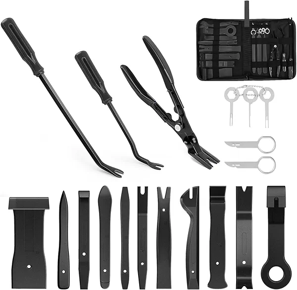 Nilight 19Pcs Trim Removal Tool Set Panel Fastener Clips Removal Automotive Plastic Upholstery Pliers Removal Install Car Tool with Storage Bag for Trim Panel Audio Clip Pliers (Black)