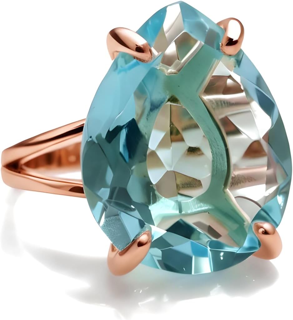 Timeless Blue Topaz Ring in 14k Rose Gold - Luxurious Custom Rose Gold Engagement Ring, Fashion Rings, Birthstone Rings - Complete Ring Size Options - with Jewelry Box