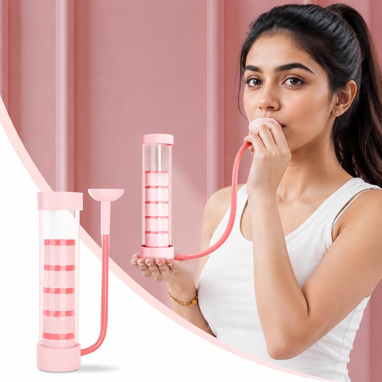 Breathing Dumbbell Lung Exerciser | Respiratory Muscle Training Device for Deep Breathing & Lung Capacity Improvement | Portable Pulmonary Fitness Exerciser for Abdominal Breathing, Breathing Strength Training & Respiratory Exercise Tool | Washable Reusable Breathing Trainer for Adults & Fitness Use (Pink)-image-40