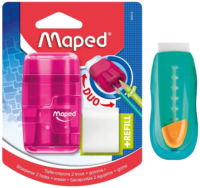 Maped Connect - 2 Holes Basic with Earser Blister & Maped Universal Refill Eraser (Pack of 1, Blue) (012000ST)