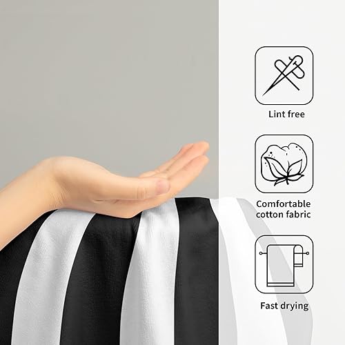 Vista 4 de Toallas de mano en blanco y negro – Toallas clásicas a rayas blancas y negras, toallas de baño modernas y sencillas, toallas de baño absorbentes