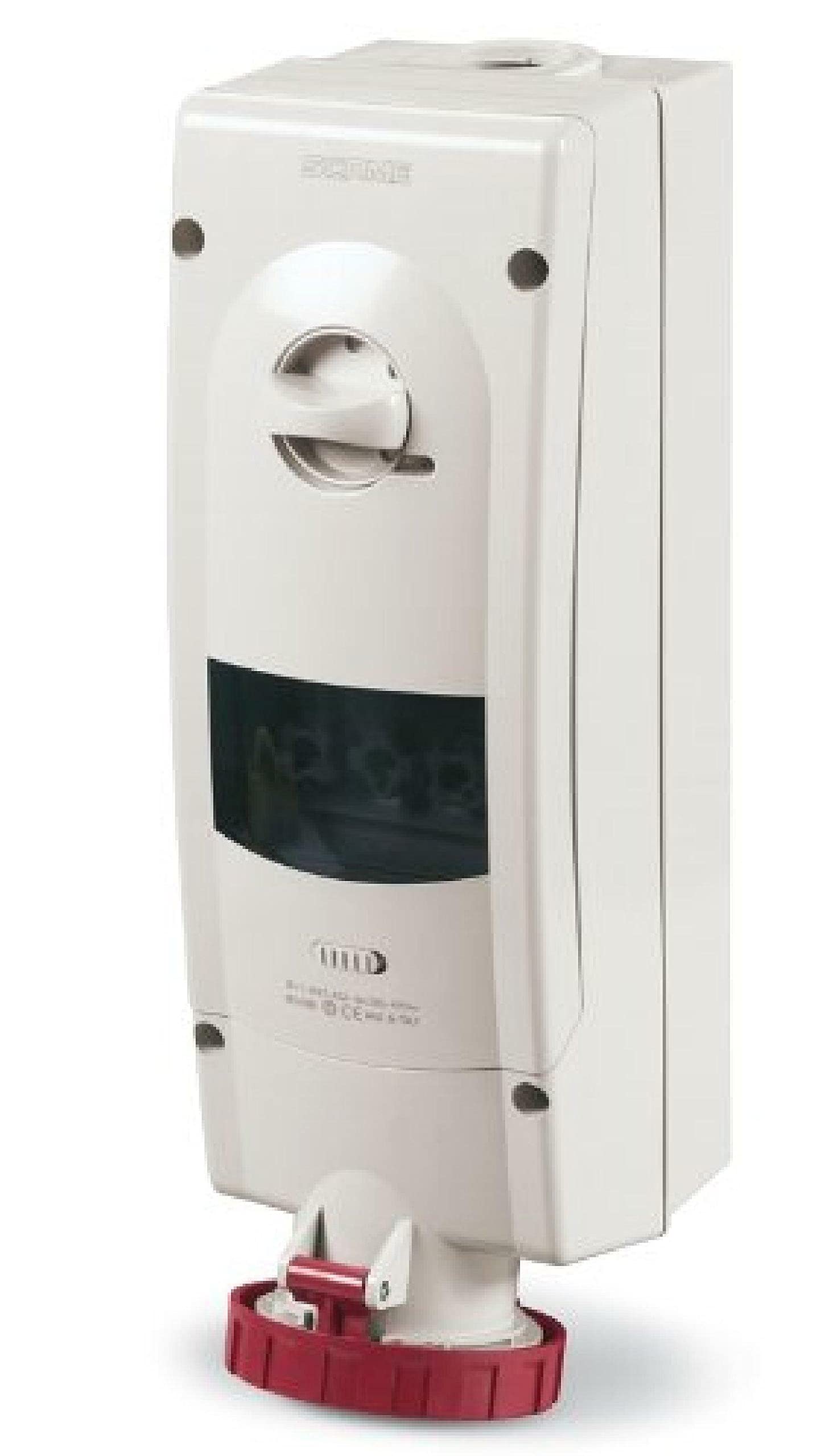 SCAME PARRE 563.6387 Socket Angled Wall 3P + N 63 A IP67 6H, with Output Fuse, Red