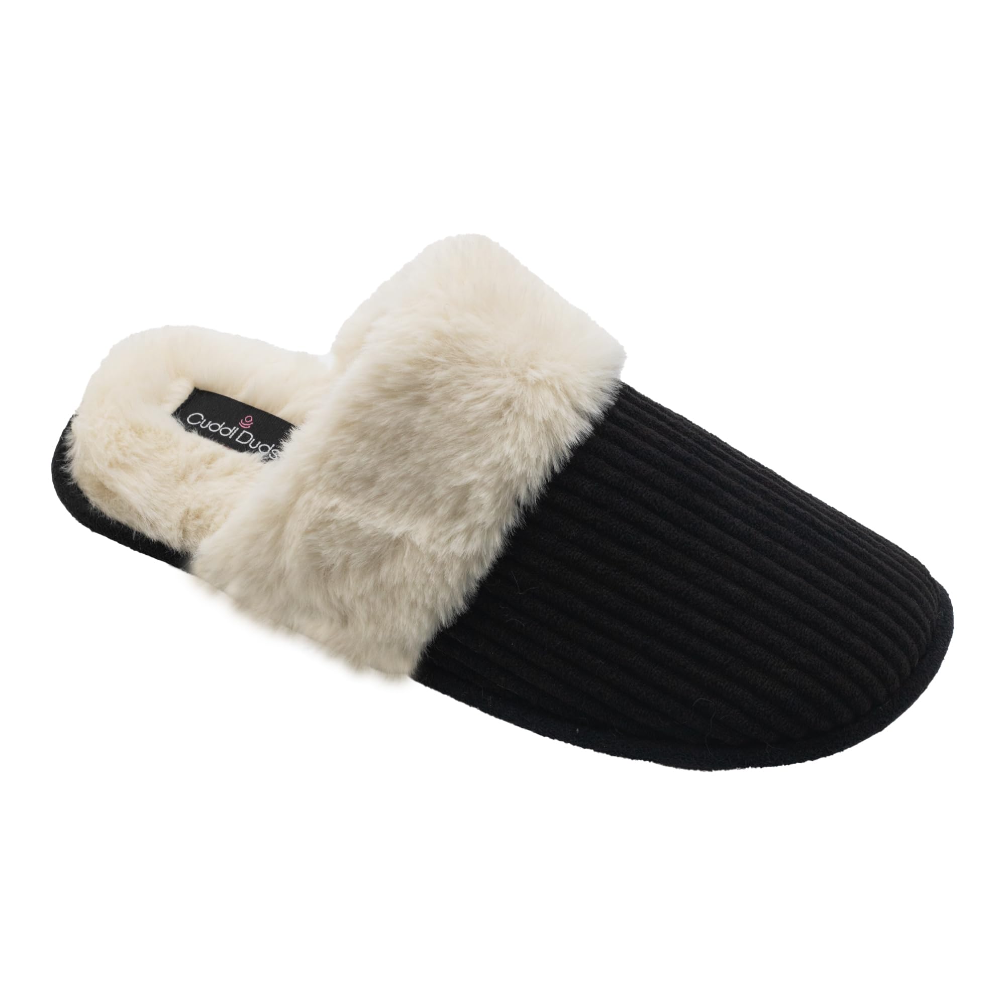 Cuddl Duds Women Indoor Corduroy Foam Insole Cozy Faux Fur Lining Clog Slip On Slipper House Shoes With Skid Resistant Bottom