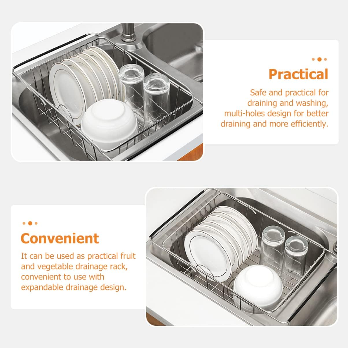 Kitchen Sink Dish Rack Over Sink Dish Drainer Smooth Edges for Safe Use