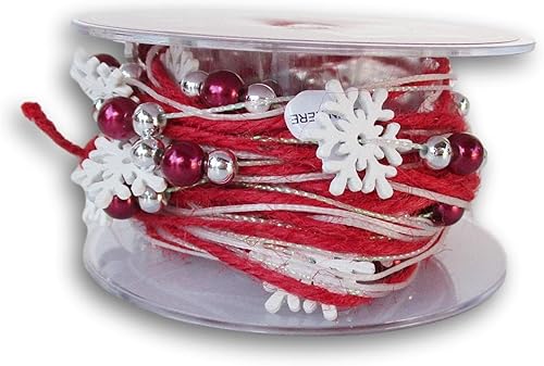 Miniatura 2 de Cinta de Navidad de yute con cuentas de copo de nieve rojo - 15 pies
