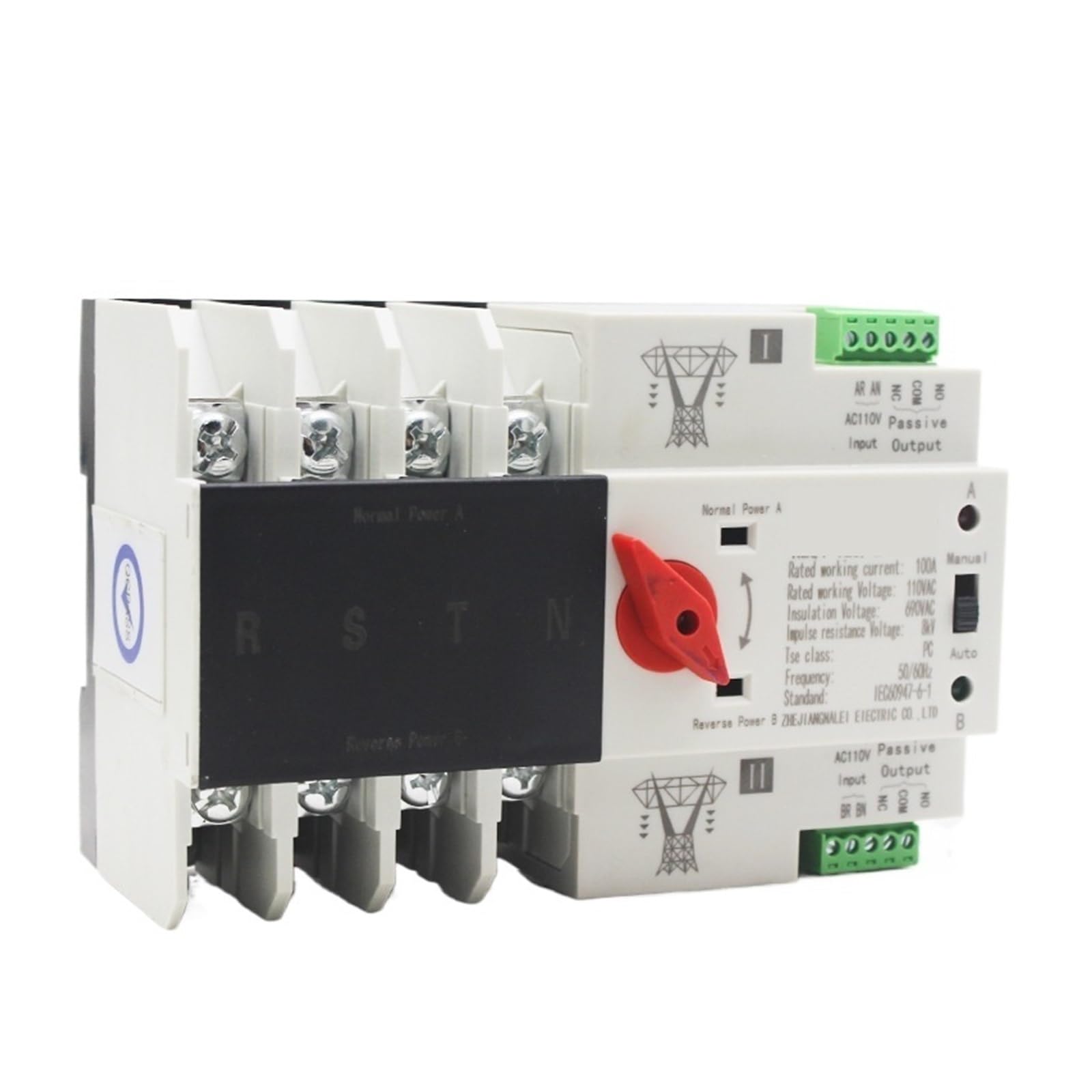 Automatischer Umschalter mit doppelter Leistung 110-V-Netzstromschienentyp, Millisekunden-Pegelschaltung, unterbrechungsfreie Dual-Stromversorgung, Transferschalter 4P 100A63A(110V
