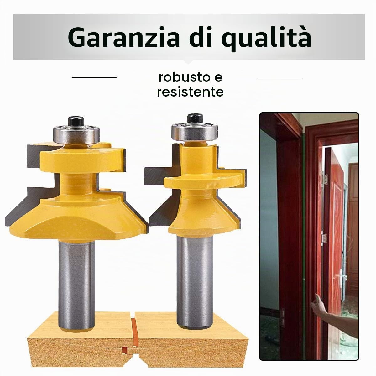 2 Pezzi Set di Punte per Fresa con Scanalatura e Linguetta con Gambo da 1/2 Pollice, Punte per Fresa con Scanalatura a V e Linguetta Abbinata con Bordatura