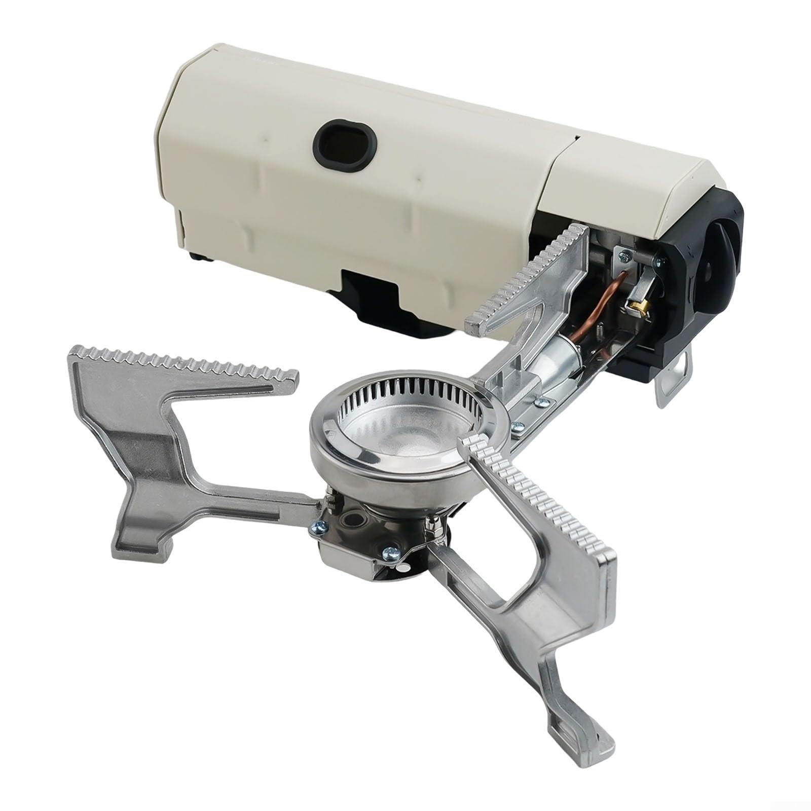 Estufa de gas plegable portátil para camping, quemador de casete de butano de 2600 W con bolsa de transporte para cocinar al aire libre, mochilero, pesca, caqui (metros blanco)