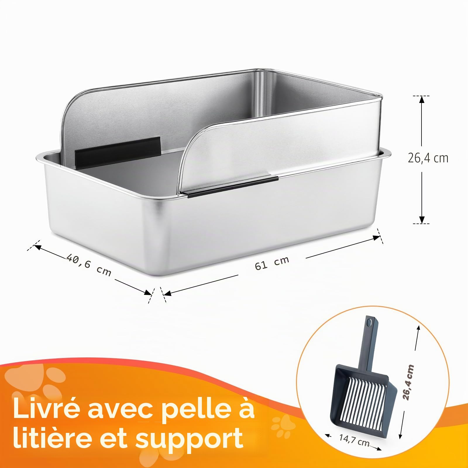 Yangbaga Litiere pour Chat avec Pelle，Bac à litière avec déflecteur，Résistant aux odeurs et Facile à Nettoyer（60 * 40 * 30CM）