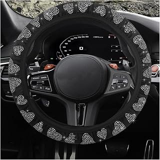 povtii Steering Wheel Cover, 15" Heart Shaped Auto Steering Wheel Cover, Anti-Slip & Durable Rubber Vehicle Steering Wheel Protective Cover, Decorative Interior Car Accessories (White)