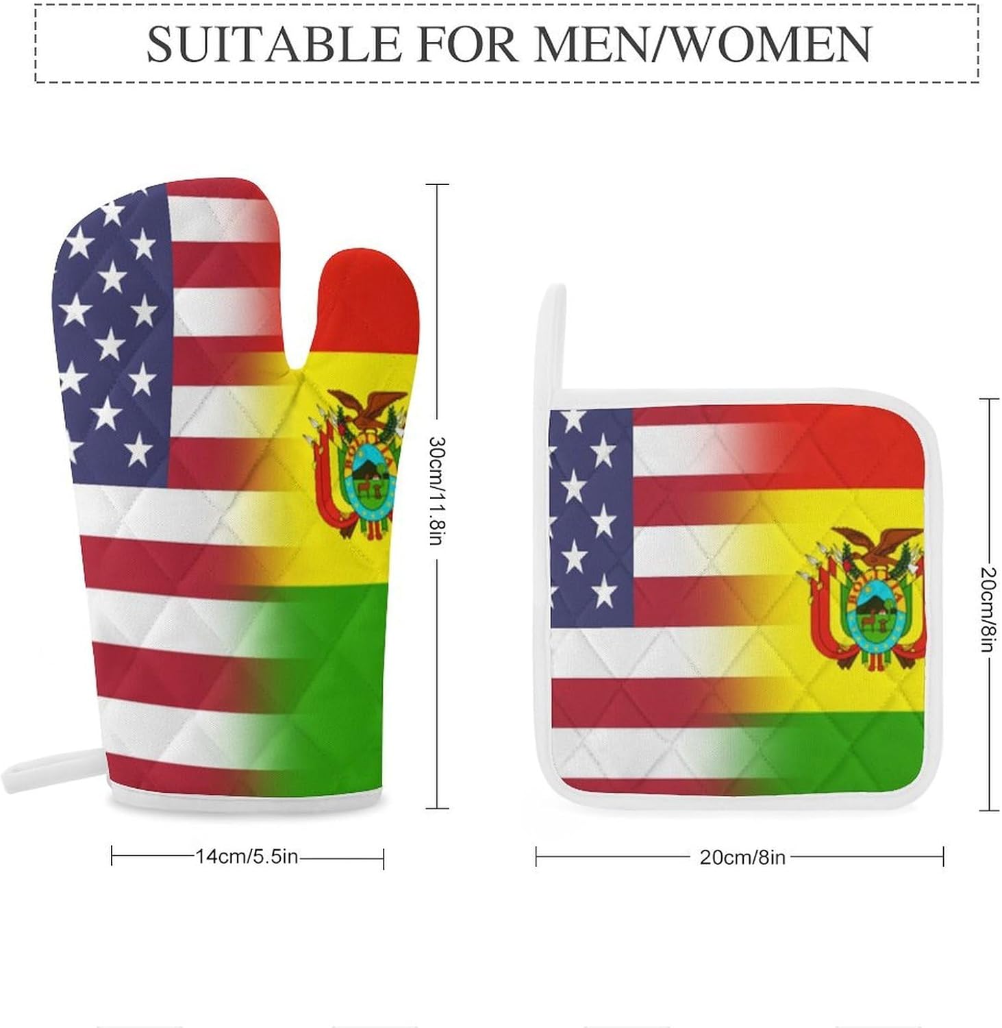 U.S.A Bolivia Flag Oven Mitts and Pot Holders 4Pcs Set Heat Resistant Cooking Mitts Hot Pads