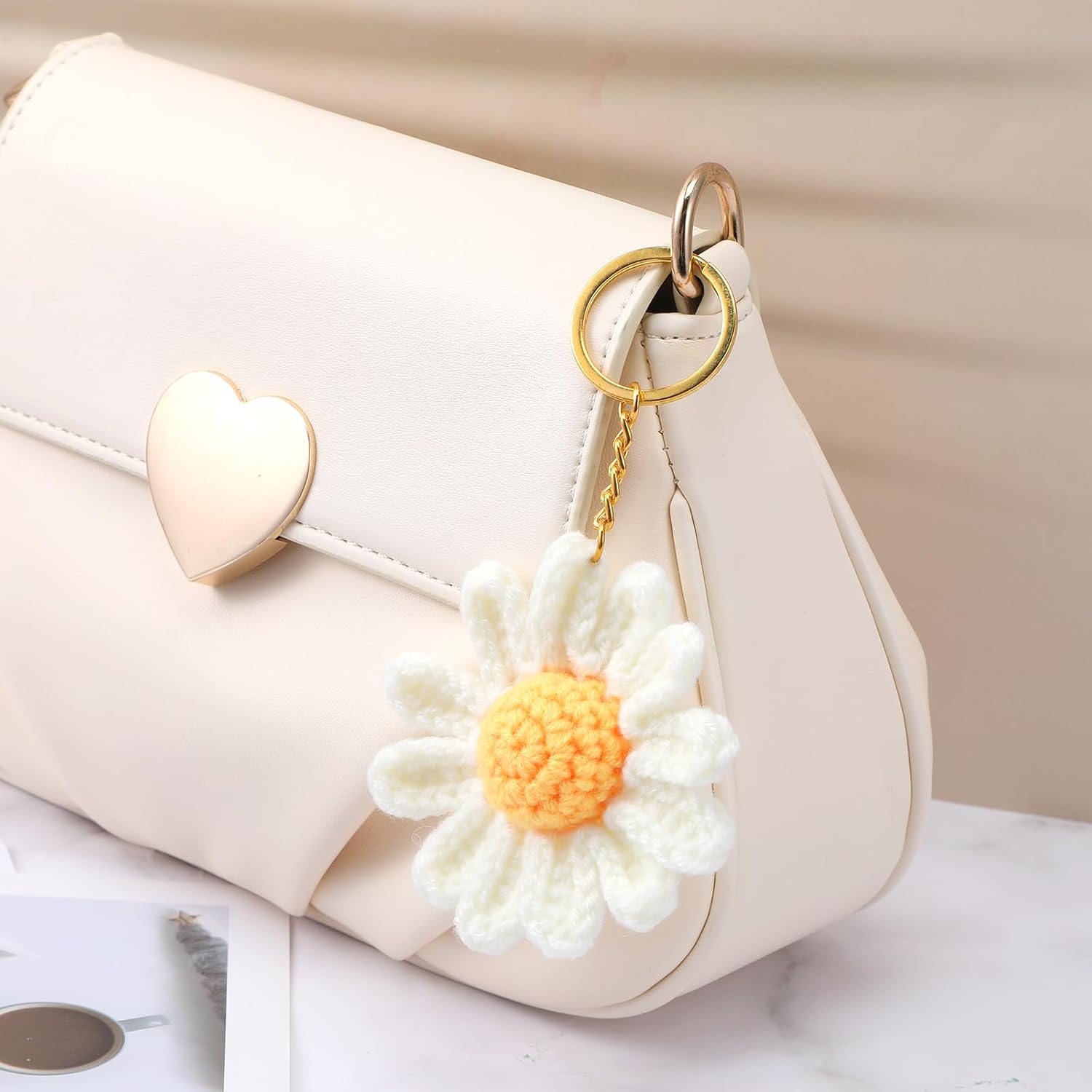 Flower Keychain, Cute Crochet Keychain Flower Bag Charms for Women Handmade Daisy Floral Keyring Decor Gifts Purse Boho Accessorie for Purse, Handbag Bag, Earphone Case Women - Image 4