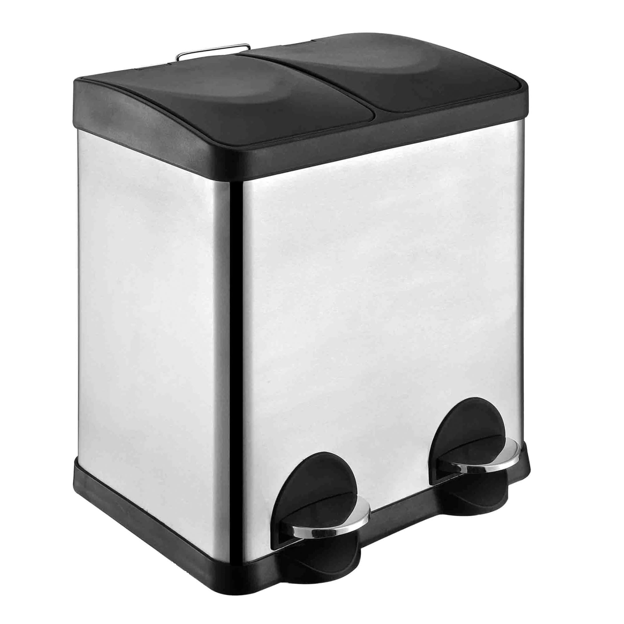 Amig - Cubo de Reciclaje Doble con Pedales Mod. RECIK2-30 Litros: 2 Compartimentos de 15 L - 48 x 32 x 40 cm - Acero Inoxidable - Plateado - Cubo de Basura Antihuellas para Cocina - Diseño Moderno
