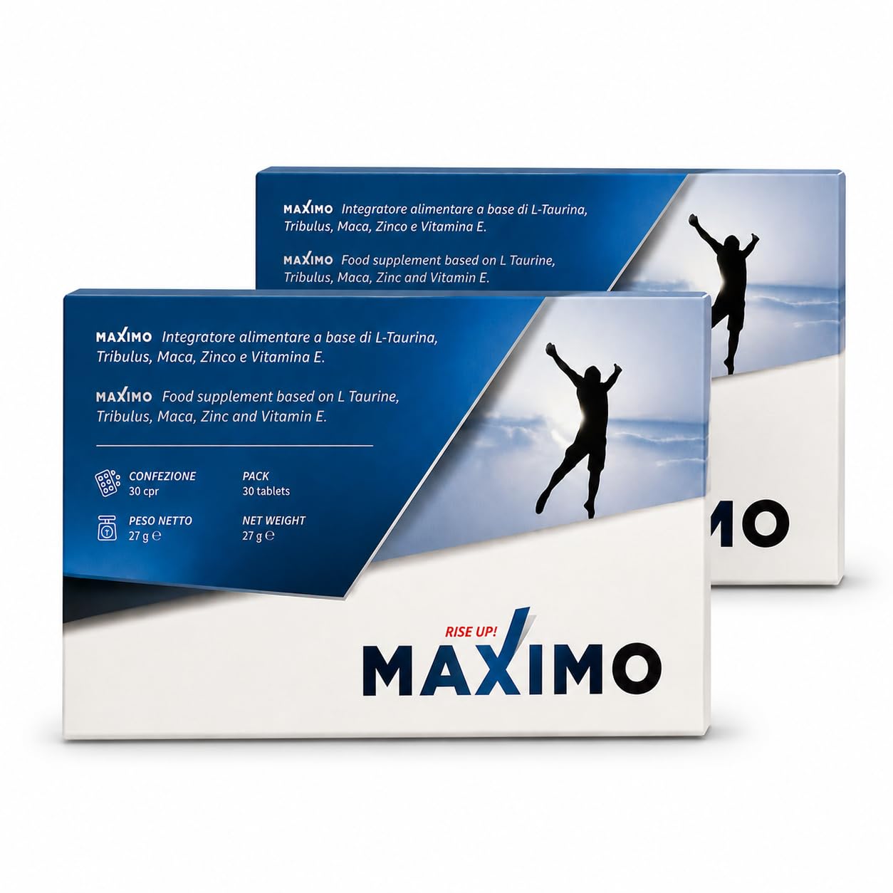 (60 CPR) MAXIMO RiseUp Integratore Uomo Energia e Vitalità Maschile | Taurina, Maca, Tribulus, Zinco e Vitamina E | Supporto Energia e Benessere Quotidiano | 60 Compresse