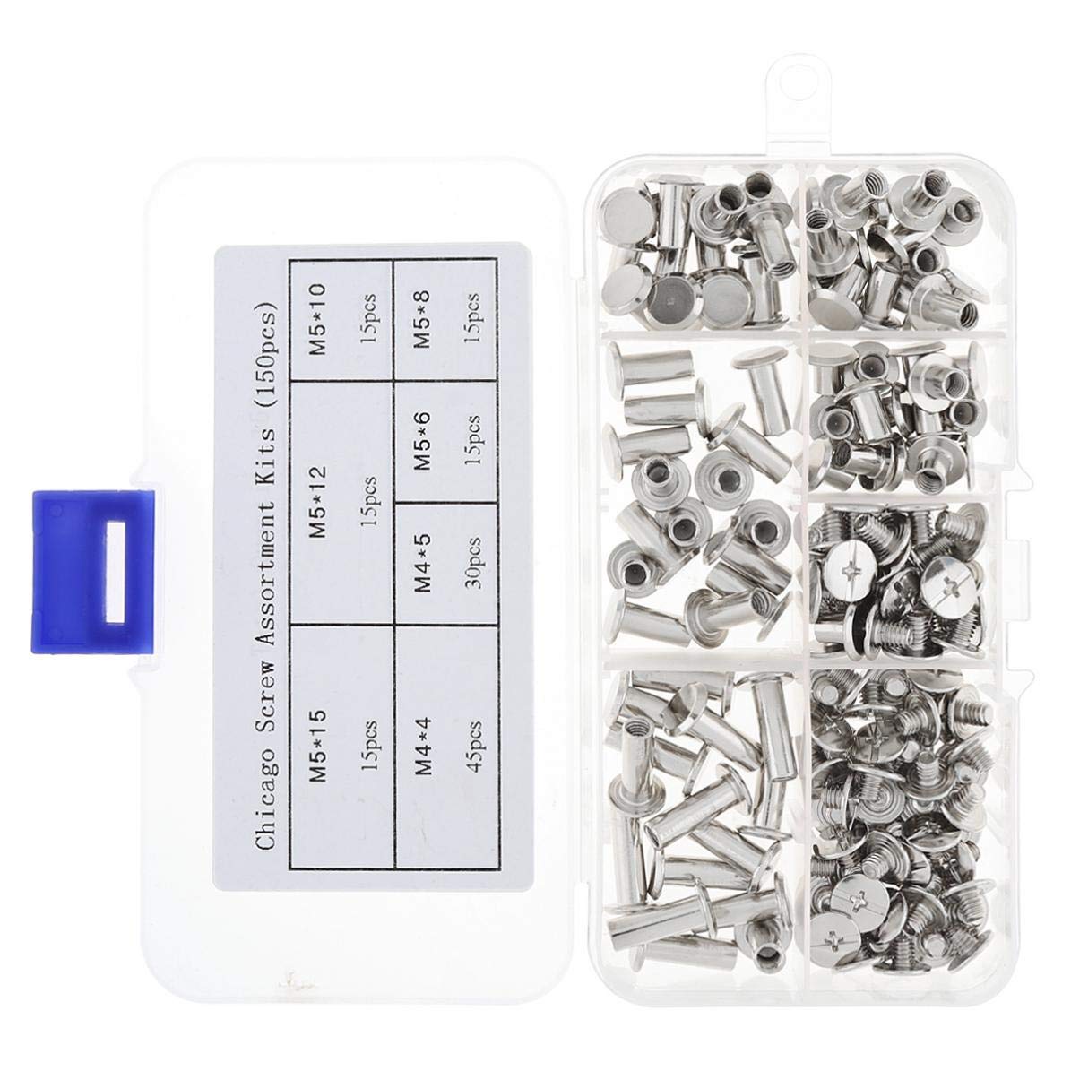 130-Piece Chicago Screw Assortment Kit - Phillips Binding Posts For Leathercraft & Bookbinding (M5 Sizes 5-55mm)