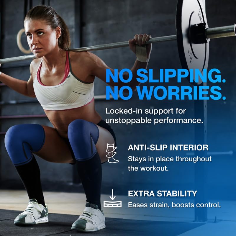 Image of Modvel 7mm Neoprene Knee Sleeves for Men & Women Weightlifting & Powerlifting - Compression Knee Sleeve Support for Squats, Gym, Training - USPA, IPL Approved - X-Large Blue (Pair)