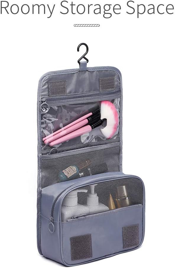 HaloVa Toiletry Bag, Cosmetic Bag, Travel Makeup Case Essentials Storage Organizer for Women Men, with Hanging Hook, Gray