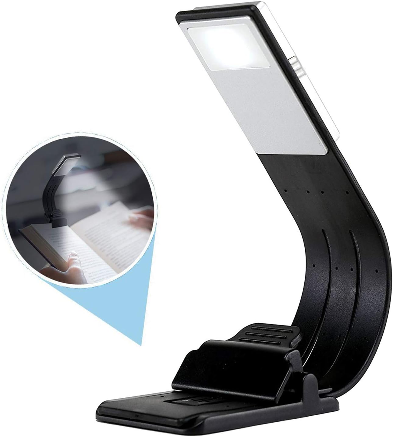 LED Book Light Portable Clip Book Reading Light Adjustable 4-Level Brightness USB Rechargeable Book Reading Lamp in Bed with Eye-Care Brightness for Book and Outdoor Lighting