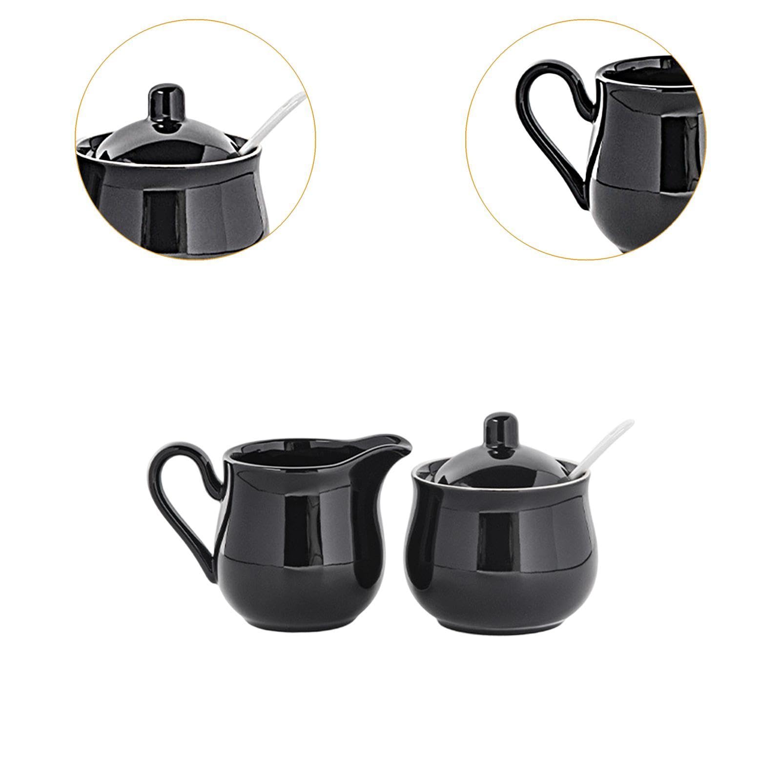 Juego de Azucarero Y Crema de Cerámica, Juego para Servir Café, Práctico, Elegante, Resistente, Recipiente de Regalo, Jarra para Crema de Us, Negro, Individual