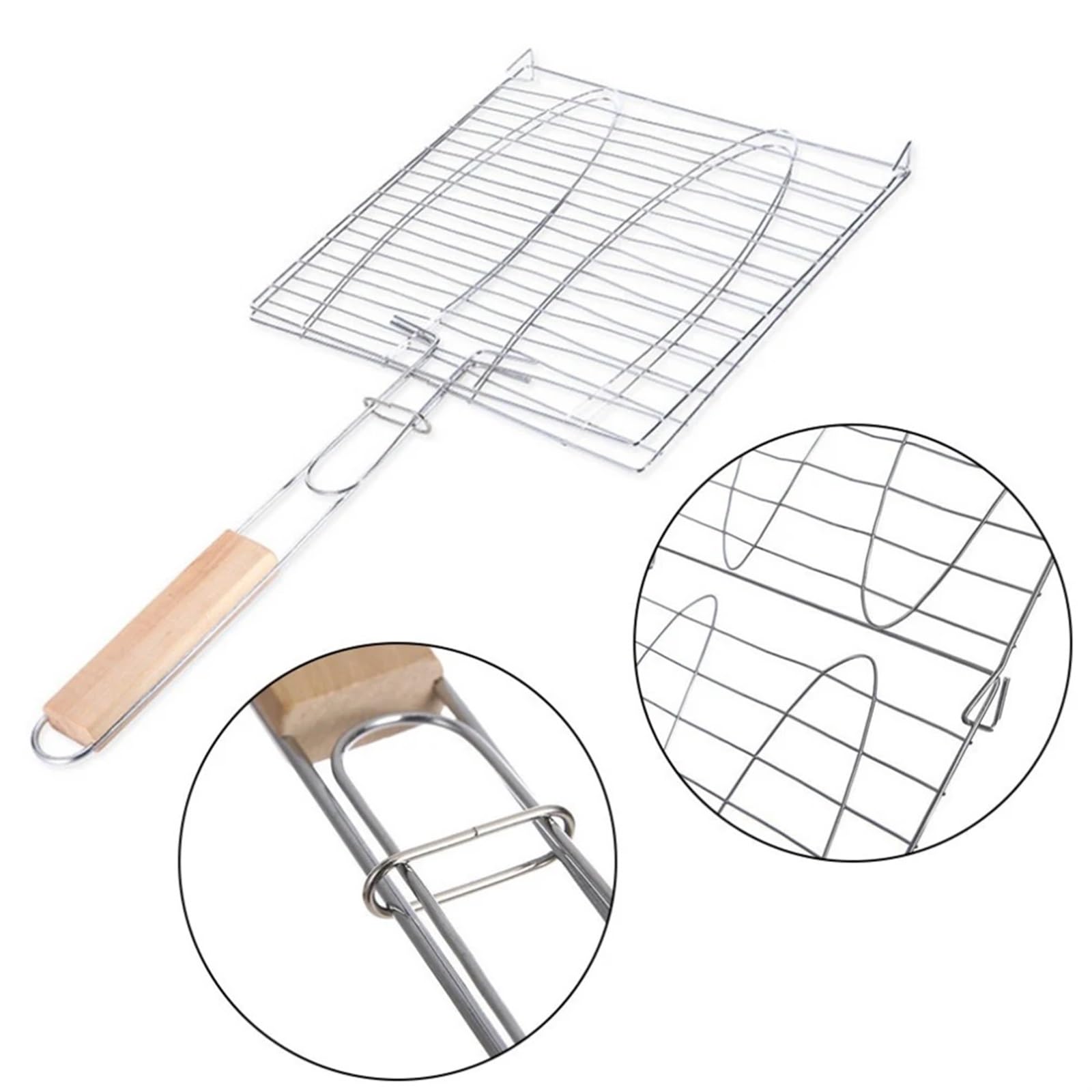 Parrilla para Barbacoa Abrazadera de red for parrilla de barbacoa, mango largo clásico en forma de pez, práctico soporte for asar pescado, barbacoa al aire libre, accesorios for parrilla de barbacoa e