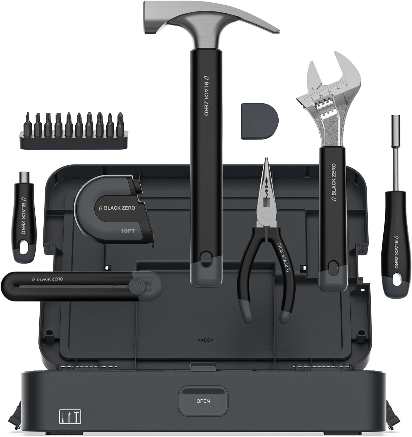 BLACKZERO Hand Tool Set, DIY Set Tool Household, with Screwdriver Wrench Hammer Tape Plier and Toolbox Storage Case, includes All Essential Tools for Home, Garage, Office and College Dormitory Use
