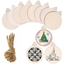 30 Pcs Round Wood Circles with Holes,DIY Wooden Christmas Ornaments Unfinished Predrilled Wood Circles for Crafts Holiday Hanging Decorations