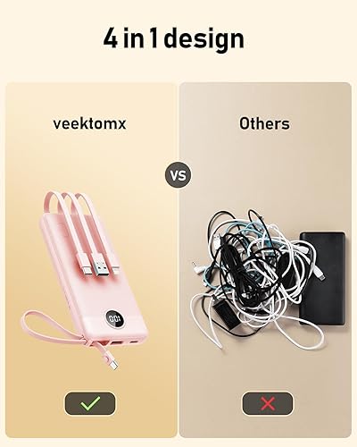 Miniatura 7 de VEEKTOMX Portable Charger with Built-in Cables 10000mAh Power Bank for iPhone Slim Fast Charge USB C Battery Pack Travel Essentials Powerbank